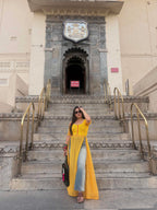 Yellow Leheriya Panelled Kurti