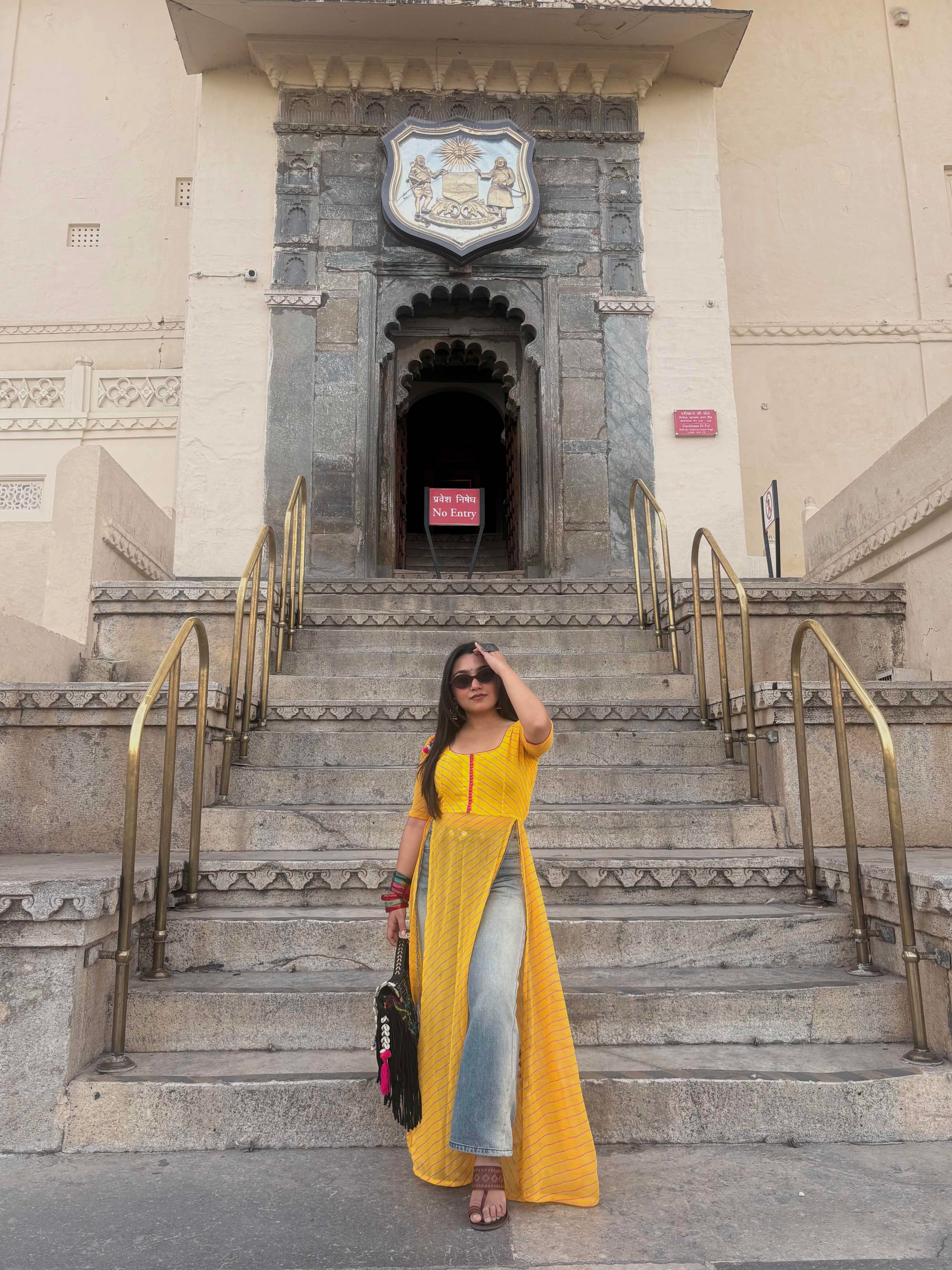 Yellow Leheriya Panelled Kurti