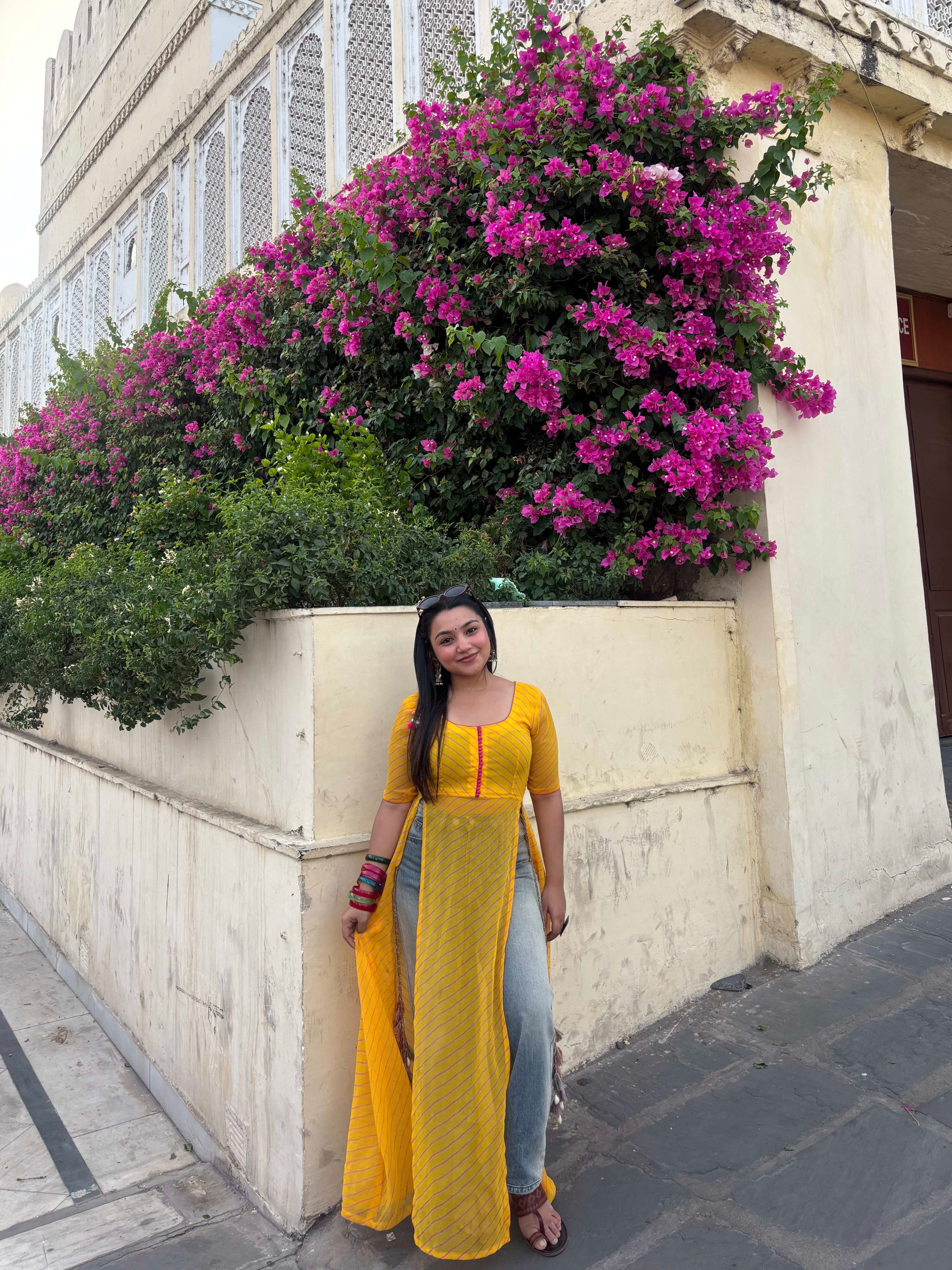 Yellow Leheriya Panelled Kurti